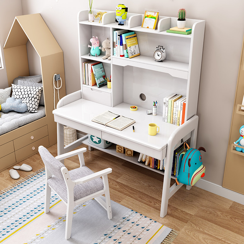 Solid wood desk can lift student study desk and chair 1 4m simple computer desk writing desk bookshelf integrated home