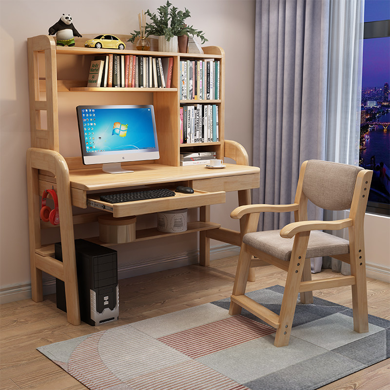 Solid wood desk with health plate modern computer desk with bookshelf simple small desk home junior high school student desk