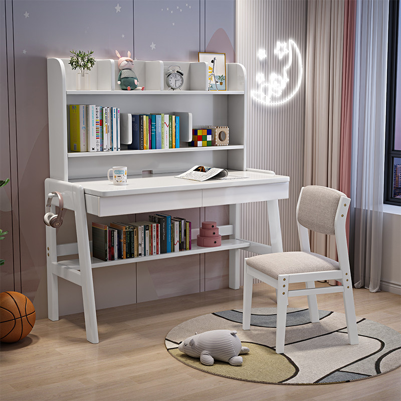 Solid wood desk home study table simple new student desk Nordic bedroom desk chair desk with bookshelf