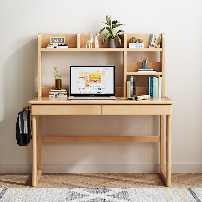 Solid wood computer desk with bookcase home desk solid wood student desk desk brief about 1 4 m large table