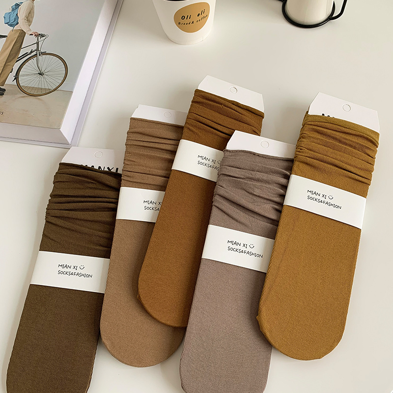 Women's Mid-Calf Socks, Pure Cotton, Thin Summer Socks, Thin Candy-Colored Spring and Autumn Short Socks, Rolled Edge, Japanese and Korean Style