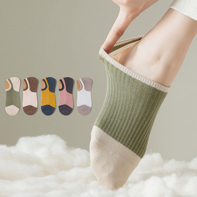 Boat socks female non-slip anti-drop heel pure cotton spliced socks shallow mouth silicone short socks pure spring summer season invisible thin section-Taobao