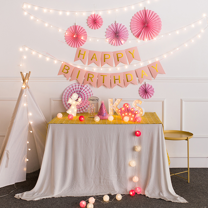 Birthday arrangement princess pink party Decoration lamp girl year old child room decoration decoration cartoon letter