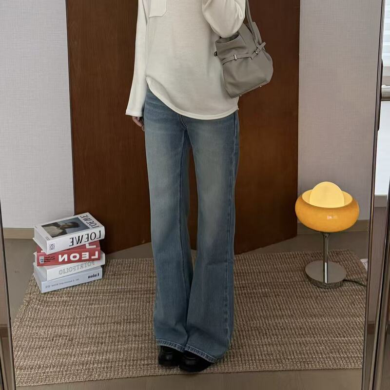 Limited Purchase of 1, Blue Flared Jeans with No Leg Openings, Floor-Length Pants