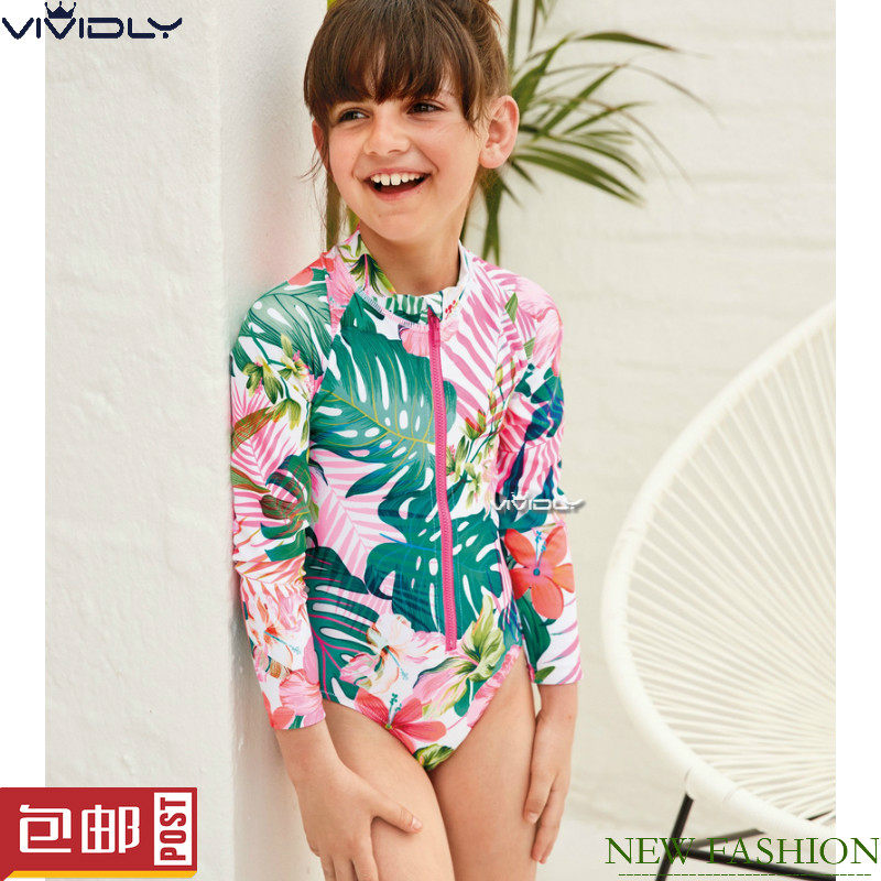 Spot N*XT girls' long-sleeved sunscreen swimsuit 2022 summer children's snorkeling suit beach sunscreen clothing (3-16 years old)