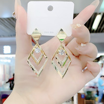 925 diamond-shaped Dongdaemun geometric new earrings 2021 silver needle trendy diamond crystal earrings Korean temperament earrings