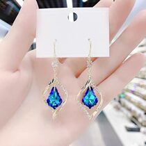 High-end geometric blue crystal spiral earrings explosive style round face slim temperament all-match net red earrings earrings earhooks