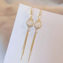 Tulip Dongdaemun New Trend Su Flower Long Korean Earhook Temperament Opal Diamond Earrings