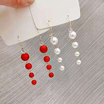 Retro red pearl earrings earrings new year earrings femininity 2020 Korean net red long tassel personality