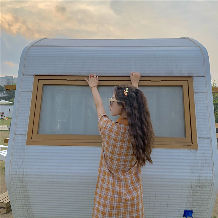 VK旗艦店 韓系格紋復古文藝polo短袖洋裝