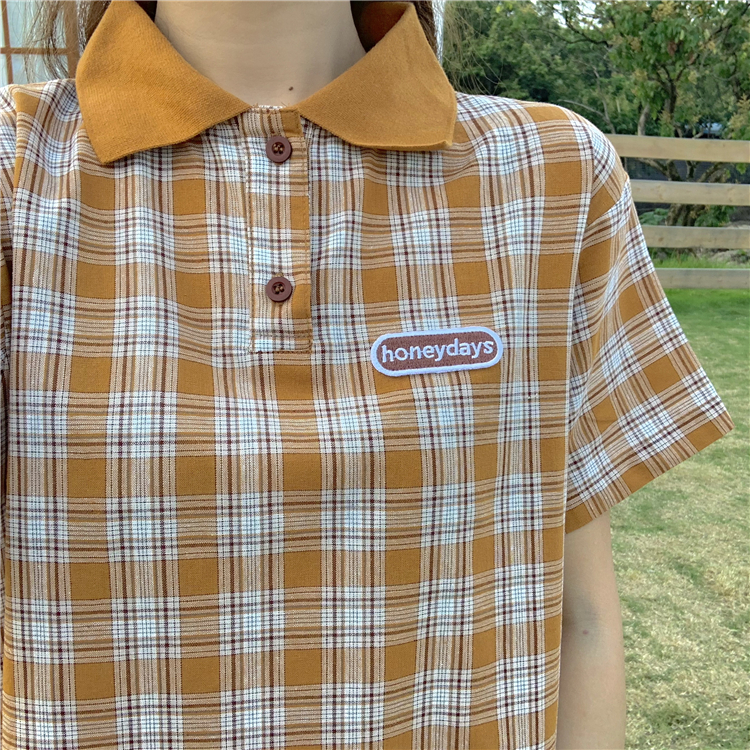 VK旗艦店 韓系格紋復古文藝polo短袖洋裝