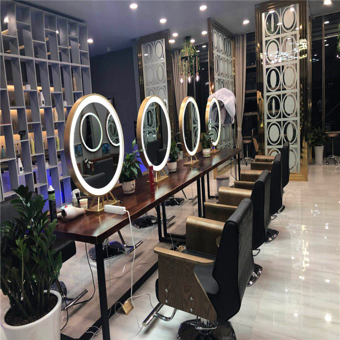 Net celebrity hair mirror stand double-sided simple photo studio makeup table led with light hair salon hair cutting mirror hair salon special