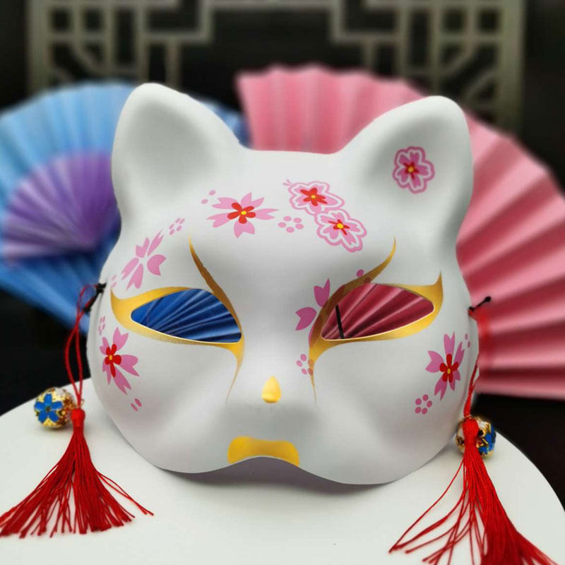 Painted Japanese-style and wind fox mask ancient style half-face fox mask Halloween cos anime cat face adult female