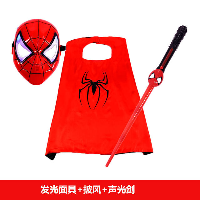 Spider-Man Mask ຊຸດເດັກນ້ອຍ Glove Launcher Toy Shield Glowing Sword ວັນເດັກນ້ອຍ Cos Cloak Boy