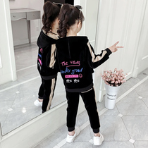 Girls 2021 new autumn and winter gold velvet suit Western style childrens velvet thick winter net red sports girl tide