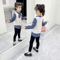 Girls fake two shirts 2022 Spring new childrens clothing relaxed ocean Korean version CUHK Tong Long sleeve shirt