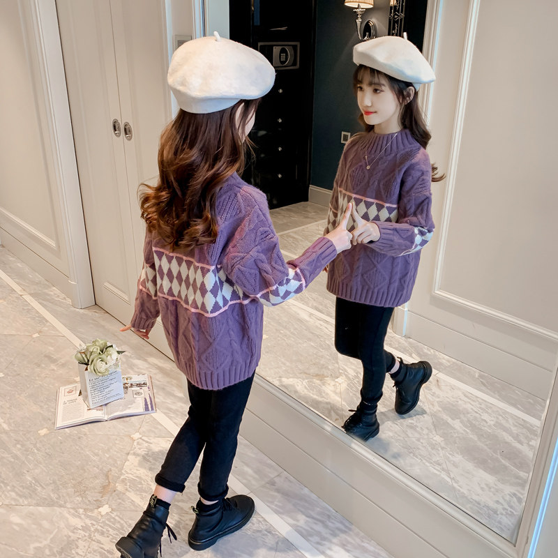 Girl Sweater 2022 New Winter Dress Girl Foreign Pie High Collar Autumn Winter Thickened Garnter Undershirt Children Mid-Length Version