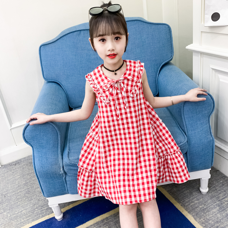 Cô gái ăn mặc 2020 váy Little Girl Summer ăn mặc công chúa váy New Summer Phong cách ăn mặc trẻ em sọc ca rô váy trẻ em.