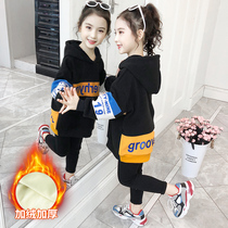 Childrens wear girls clothes spring clothes 2022 new winter clothes plus velvet Korean version of tide big children children Foreign style long model