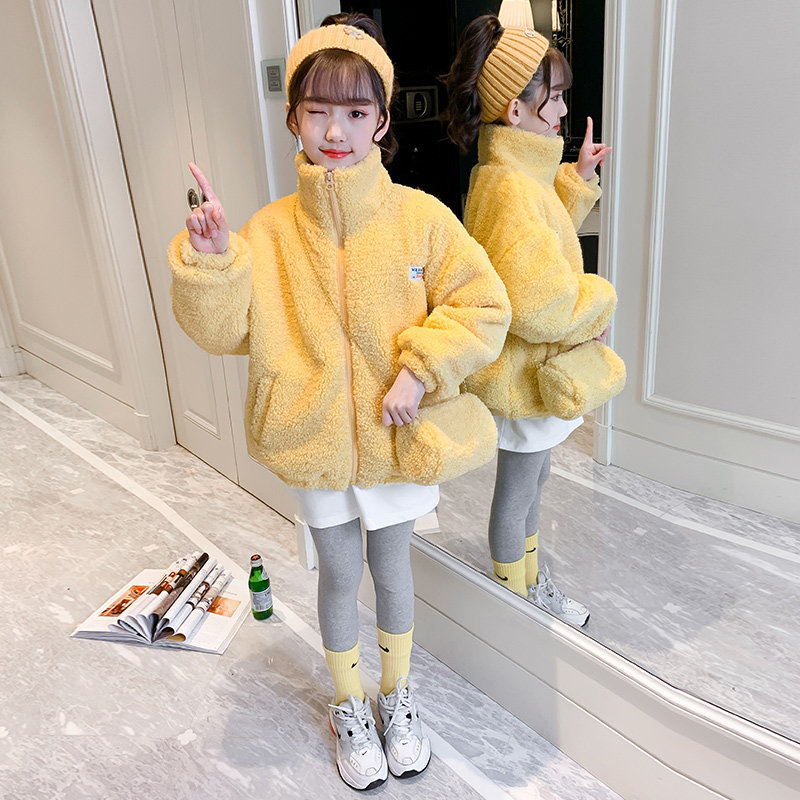 Girl Lamb Suede Jacket Autumn Winter Children Sheep Lamb Fur Coat Winter Dress 2022 New Gush CUHK Youngb Tide Polo Pie