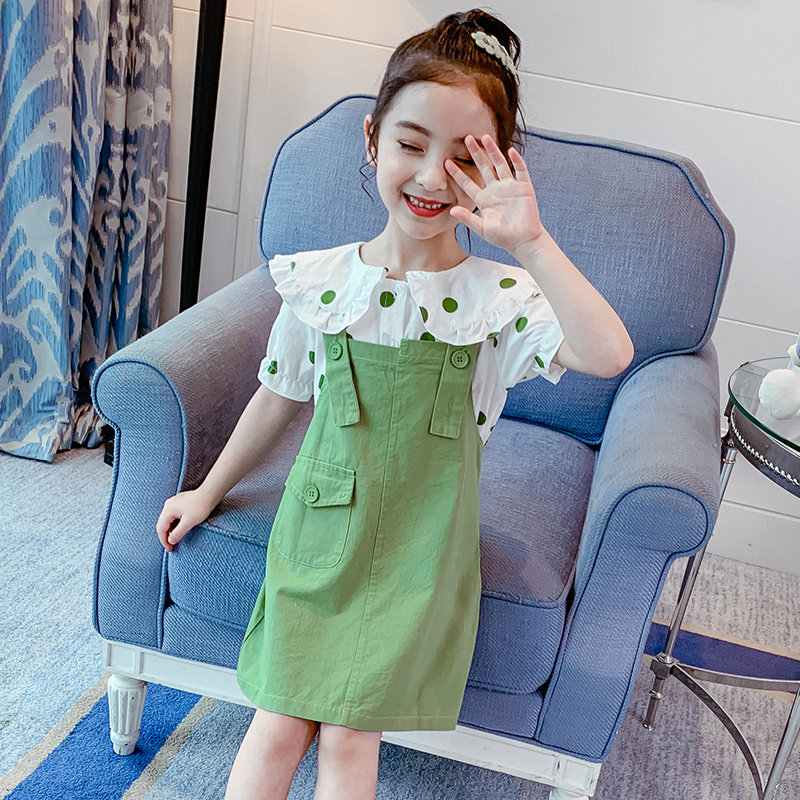 Girl's summer clothing suit 2022 new ultra-foreign trendy big child clothing Summer children short sleeves Baby Bag Skirt two sets