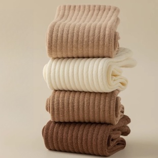 芬腾纯棉中筒袜女秋冬堆堆袜防臭白色运动袜居家睡眠袜柔软