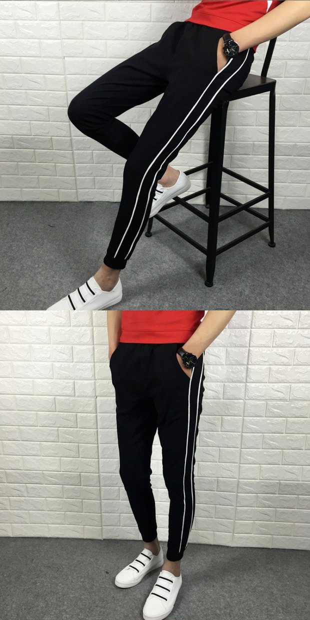 Nhanh tay thẻ đỏ thương hiệu Qi với quần nam thủy triều phiên bản Hàn Quốc của quần âu bó sát xã hội kẻ bó chân chín quần nam phong cách thời trang nam