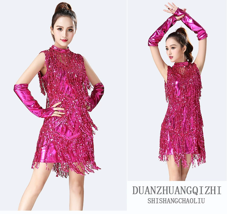 Váy khiêu vũ Latin váy không tay đính sequin tua rua Latin trang phục thi đấu phù hợp với trang phục biểu diễn điệu nhảy Latin - Khiêu vũ / Thể dục nhịp điệu / Thể dục dụng cụ