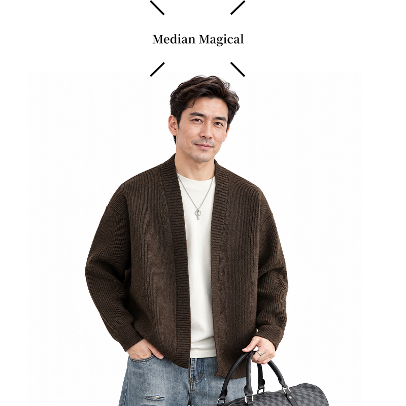 Median Magical Old Money Style Knitted Cardigan Jacket for Men, Spring and Autumn Style, Simple and High-End Sweater Jacket