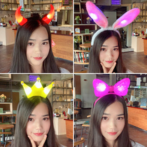 Childrens luminous rabbit ear head hoop flash Mickey horn hair hoop cat ear female cute bow powder
