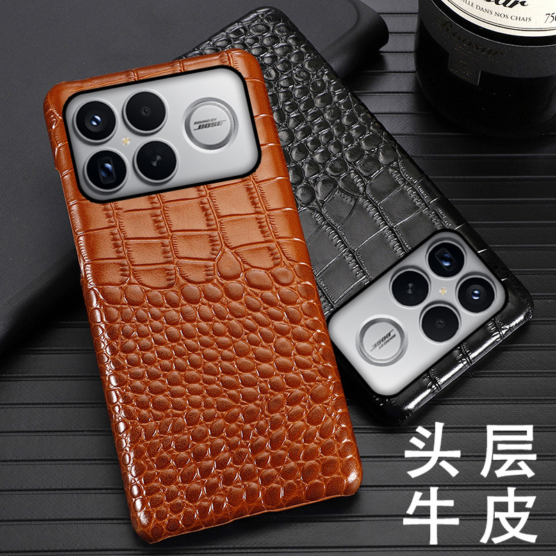 Suitable for Redmi K90 Phone Case, High-End Cowhide Crocodile Belly Pattern Semi-Cover Anti-Drop Leather Case, Redmi K90 Pro Max Champion Edition Ultra-Thin Genuine Leather Protective Case, Premium Feel, Unisex Genuine Leather Case