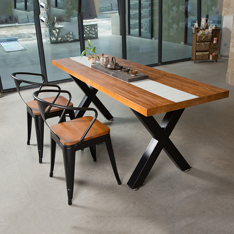 American Retro Dining Table Wrought Iron Solid Wood European Rectangular Cafe And Chair Combination American Retro Dining Table Wrought Iron Solid Wood European Rectangular Cafe And Chair Combination
