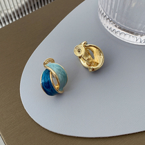 Blue earrings temperament advanced sense Fashion Net Red simple stitching color mosquito coil ear clip earring ear studs female