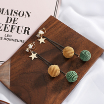 Japanese Korean Super fairy Net red hair ball ball earrings personality simple long tassel earrings earrings earrings earrings