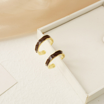 Korean brown ear ring earrings temperament atmospheric advanced sense Net red round face thin mosquito coil no ear hole ear clip