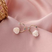 2020 New Tide retro French light luxury rose flowers sweet and cute earrings earrings earrings earless ear clip female