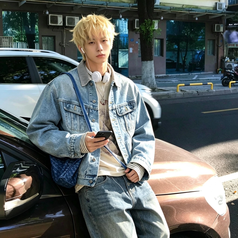 American Retro Style Corduroy Patchwork Short Denim Jacket for Men, Spring and Autumn, Boxy, Cool and Versatile Workwear Jacket
