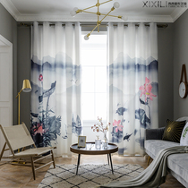 Modern new Chinese Zen curtains Chinese style Living room Study Tea room Balcony Sun protection heat insulation shading curtains Window screen