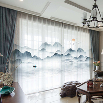 New Chinese ink landscape painting High-grade atmosphere Office screen curtain Conference room living room artistic mood Zen curtain window screen