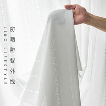Japanese-style simple bedroom high-grade floor-to-ceiling windows thickened window screen Balcony sunscreen semi-transparent impermeable breathable white yarn curtain