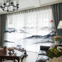 Modern hotel accommodation New Chinese ink landscape painting Curtain screen curtain Living room Office teahouse shading cloth customization