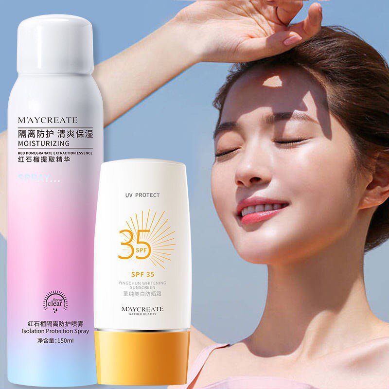 MAYCREATE Jian Mei creative research red pomegranate anti-sunscreen isolated spray Tibright protective moisturizing shake-up