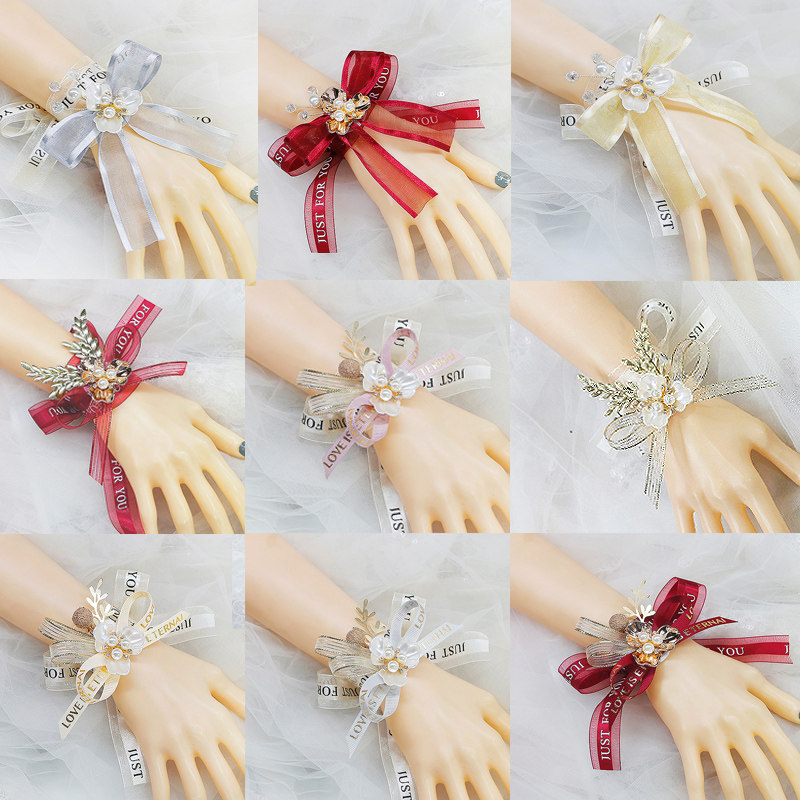 Wrist Flower Bridal Sisters Group Hand Flowers Pearl Flowers Han Style Small Freshener Ensemble Bridesmaid's Wrist Flower Show Knot Wedding-Taobao