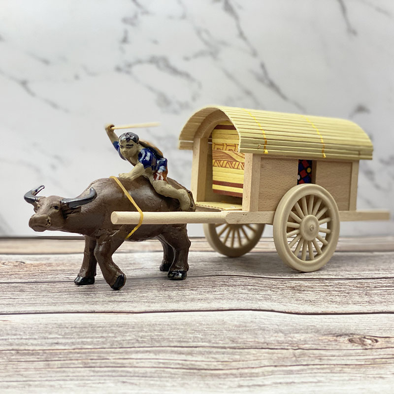 Home decoration wooden craft gift decoration ox-drawn carriage model solid wood handmade creative bogu shelf decoration activity gift - Taobao