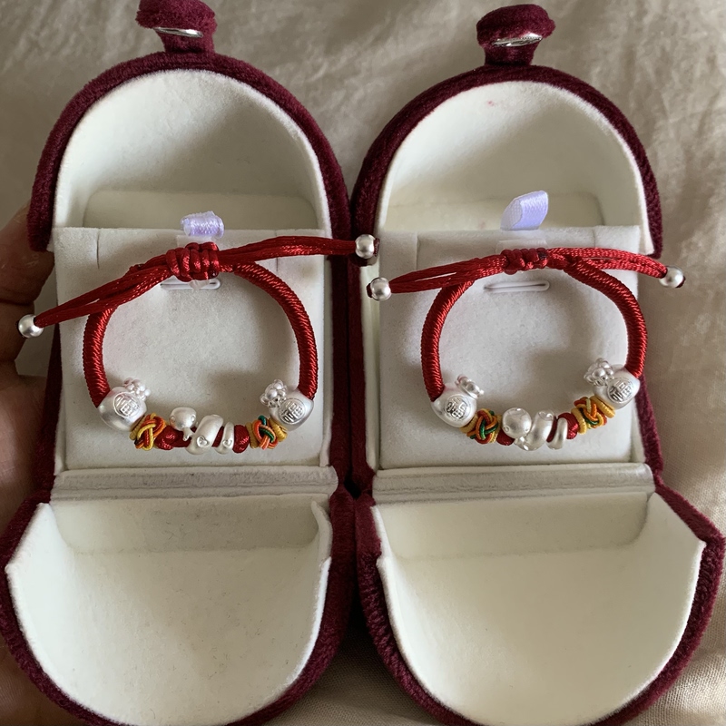 Baby Pure Silver 999 Red String Bracelet Snake Horse Newborn Children Gift for Full Month, Hundred Days, First Birthday, Peace Gift