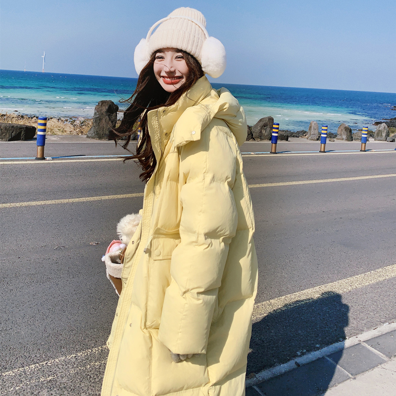 Yellow Mid-Length Over-The-Knee Thickened 90% White Duck down Jacket for Women, Winter Korean Style Loose Puffer Coat New Yellow Mid-Length Over-The-Knee Thickened 90% White Duck down Jacket for Women, Winter Korean Style Loose Puffer Coat New