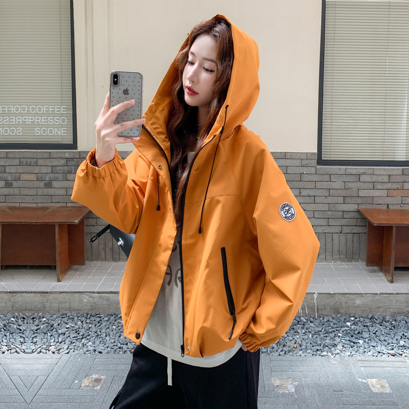Orange Dopamine Sweet Youthful Hooded Workwear Jacket for Women, New Autumn Style, Petite Slimming Short Coat