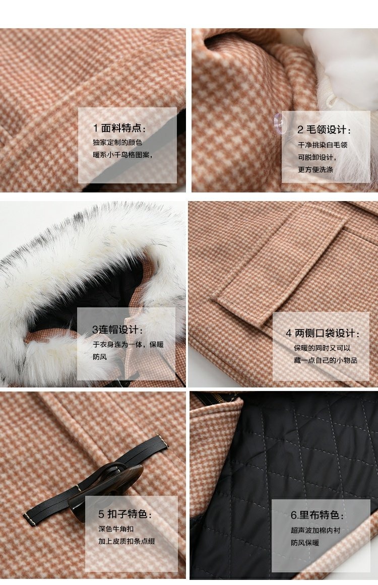 Phiên bản tiếng Hàn mới của houndstooth lỏng lẻo trùm cổ lông lớn phần dài sừng dày khóa áo len nữ mùa đông áo parka nữ