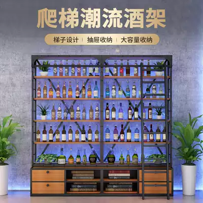 Floor-to-wall wine rack wine cabinet industrial wind wine rack commercial wine display stand bar wine cabinet wall customization