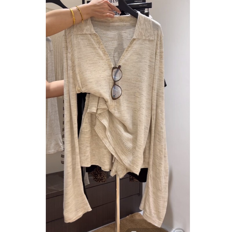 Old Money Style Lazy Loose Long-Sleeve Sun-Protective T-Shirt for Women Paired with Casual Knit Wide-Leg Shorts Two-Piece Set Trendy